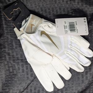 White and Gold Nike Alpha Huarache Edge Batting Gloves.